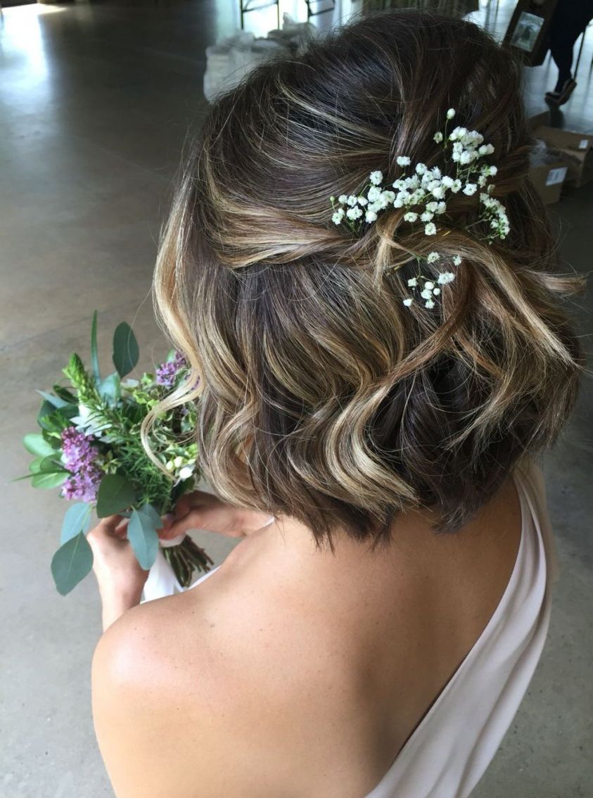 Most Recently Released Low Messy Chignon Bridal Hairstyles For Short Hair Inside Wedding Hairstyles Low Messy Chignon For Short Hair With Flowers (View 3 of 20)