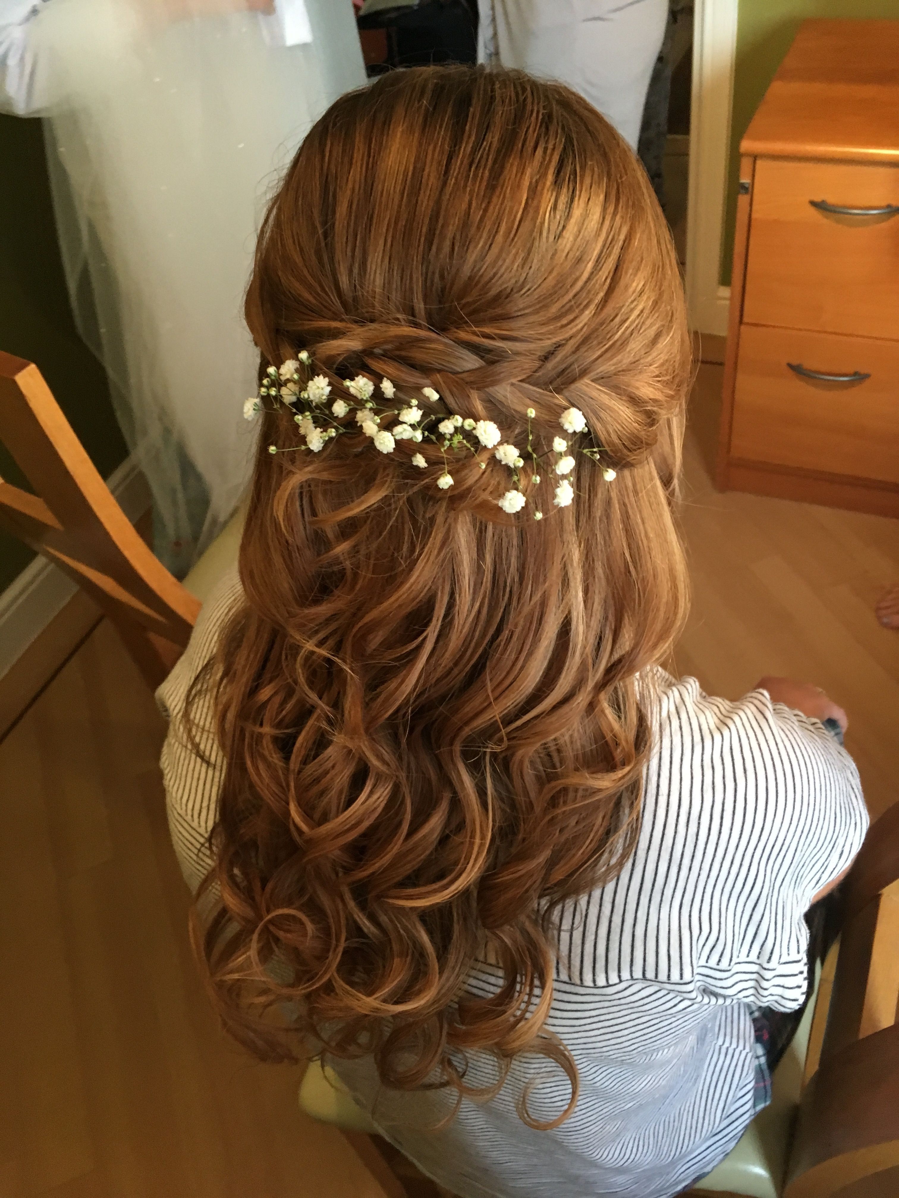 Well Liked Diagonal Waterfall Braid In Half Up Bridal Hairstyles With Regard To Bridesmaid Long Hair With Extensions Curled And Styled With Braid (View 3 of 20)