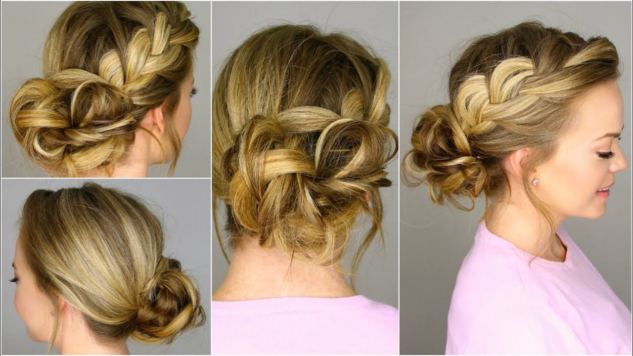 French Braid Into Messy Bun – Youtube Inside Well Known Spirals Side Bun Prom Hairstyles (View 8 of 20)