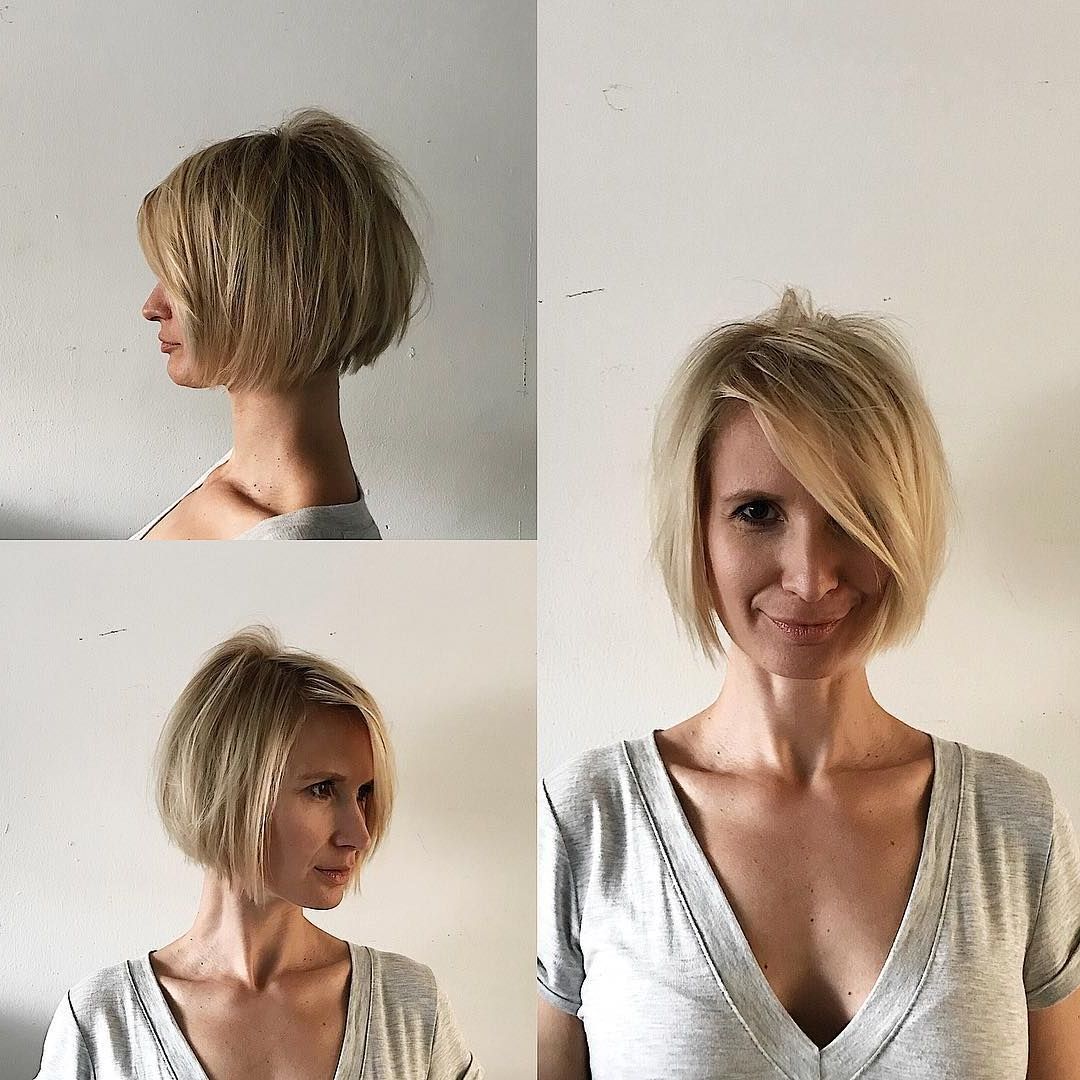 This Blonde Shaped Bob With Messy Texture And Long Side Swept Bangs Regarding Latest Messy And Modern Side Swept Hairstyles (View 16 of 20)