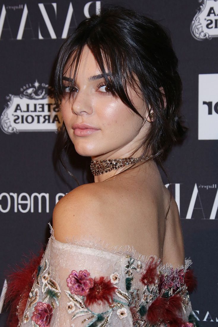 Most Popular Low Key Curtain Bangs Hairstyles Regarding New Fringe Alert! Kendall Jenner's Middle Parted Low Key Bangs Were (View 1 of 20)