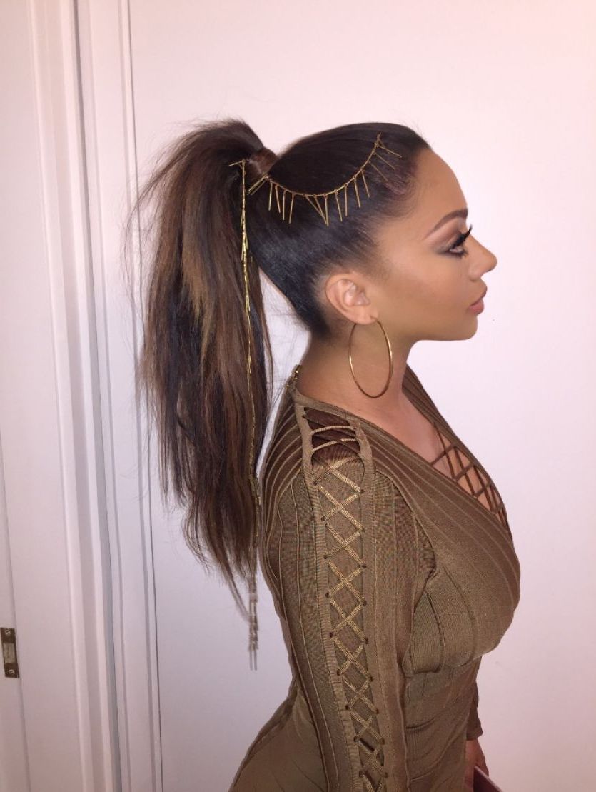 Popular Chain Ponytail Hairstyles Inside Lala Anthony Rocks An Embellished Ponytail In Nyc (View 6 of 20)