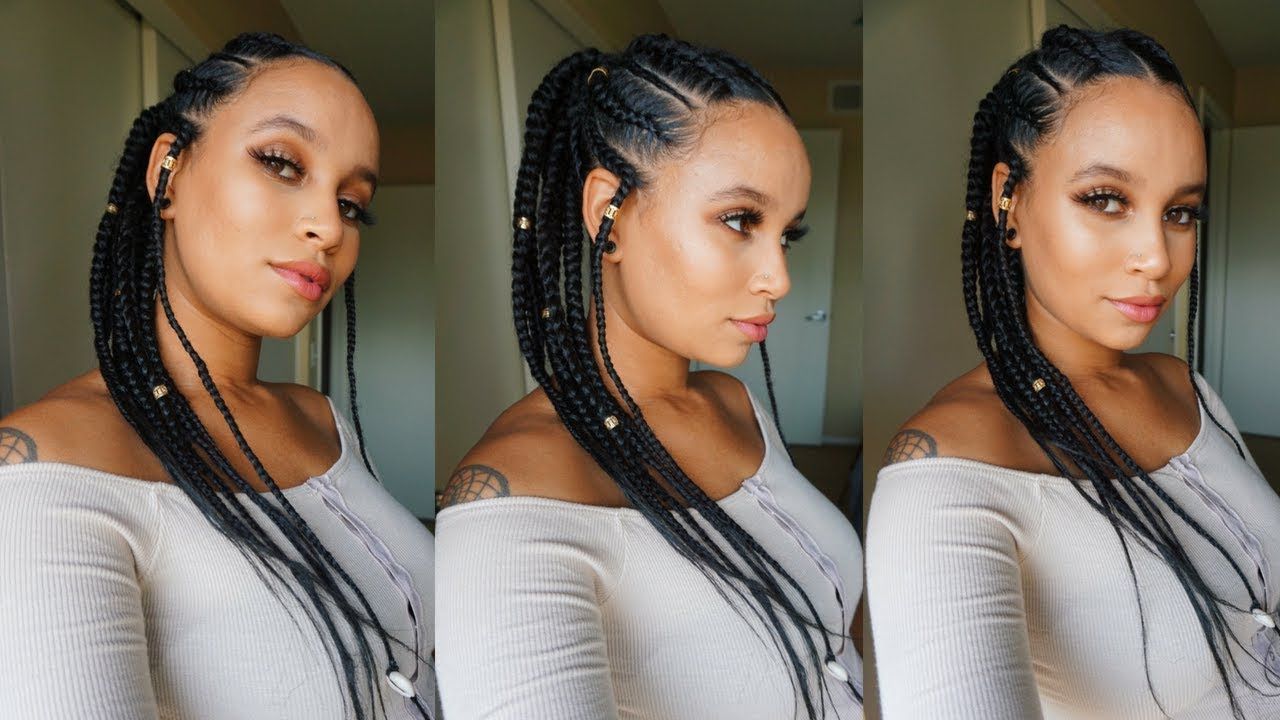 Stitched Feed In Braided Ponytail – Fulani Inspired W/ Gold Beads With Current Braids And Gold Ponytail Hairstyles (View 7 of 20)