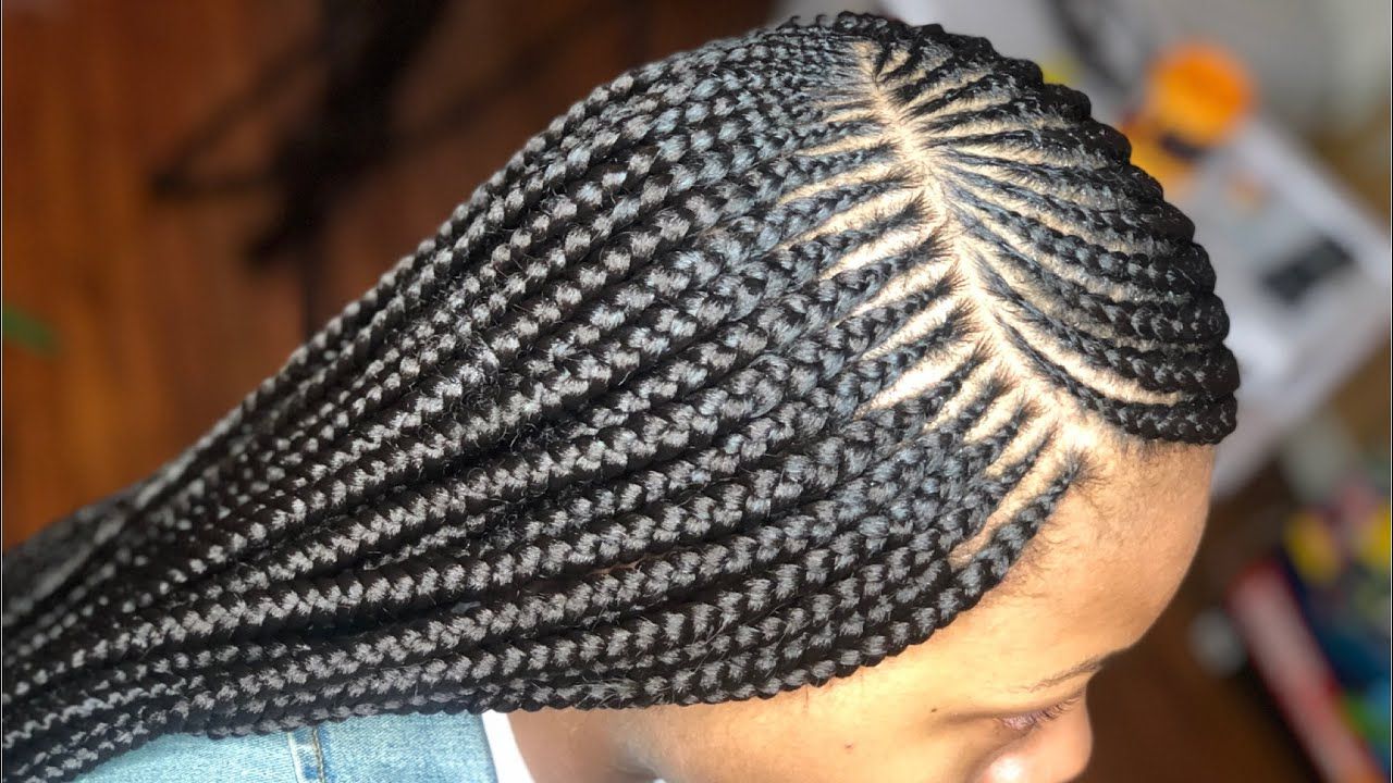 2019 Side Parted Braid Hairstyles In Regular Speed Side Part Feed In Braids + Box Braids (View 6 of 20)