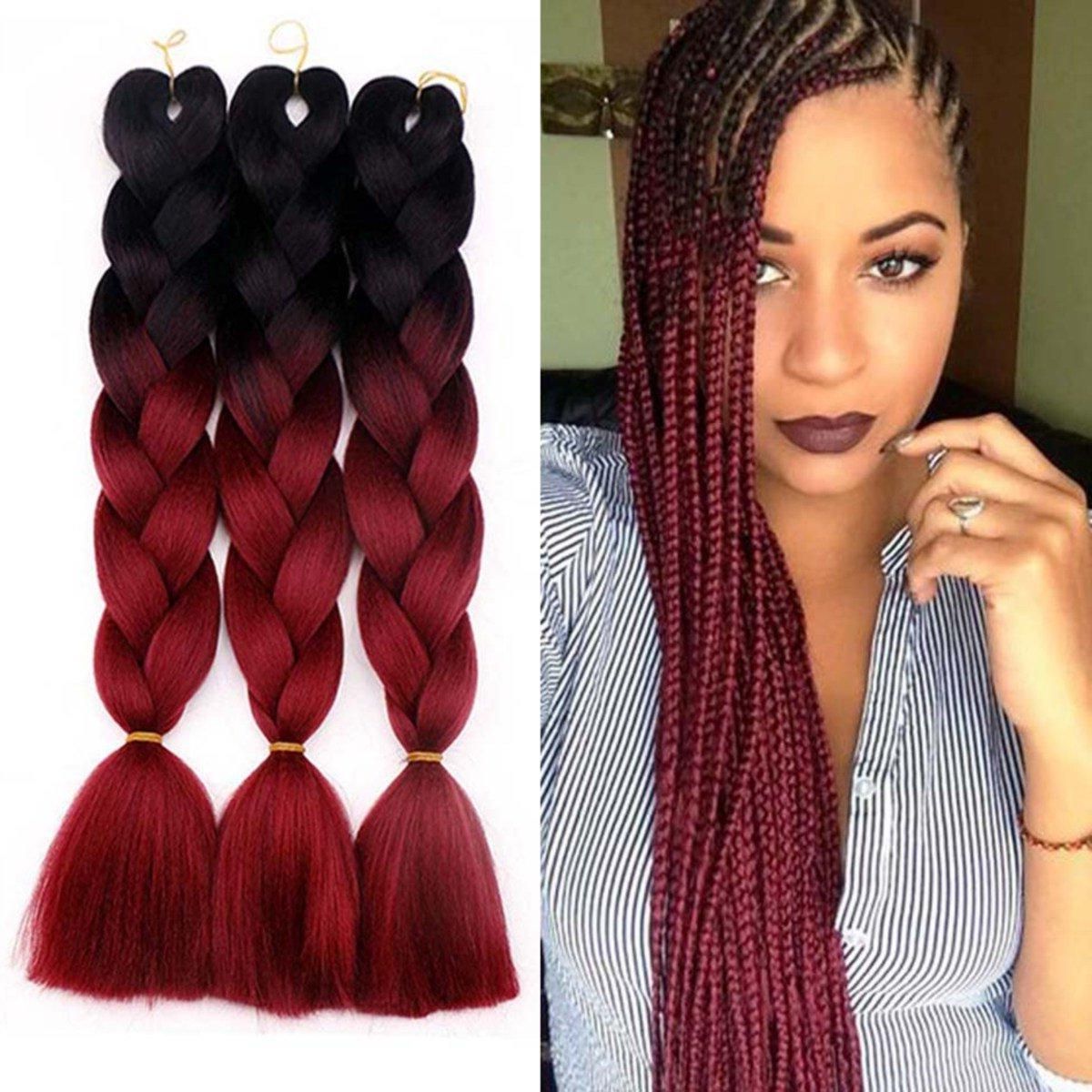 2020 Two Ombre Under Braid Hairstyles Regarding Hot! 1pcs 24inches 2 Tone Jumbo Braid Ombre Braiding Hair X Pression Hair  Extensions Afro Box Braids Crochet Hair Synthetic Fiber Braids (View 4 of 20)