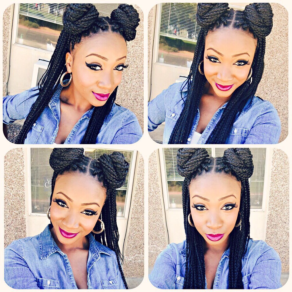 Best And Newest Minnie Mouse Buns Braid Hairstyles With Regard To How To Style Box Braids ;) Minnie Mouse Look ;) (View 5 of 20)