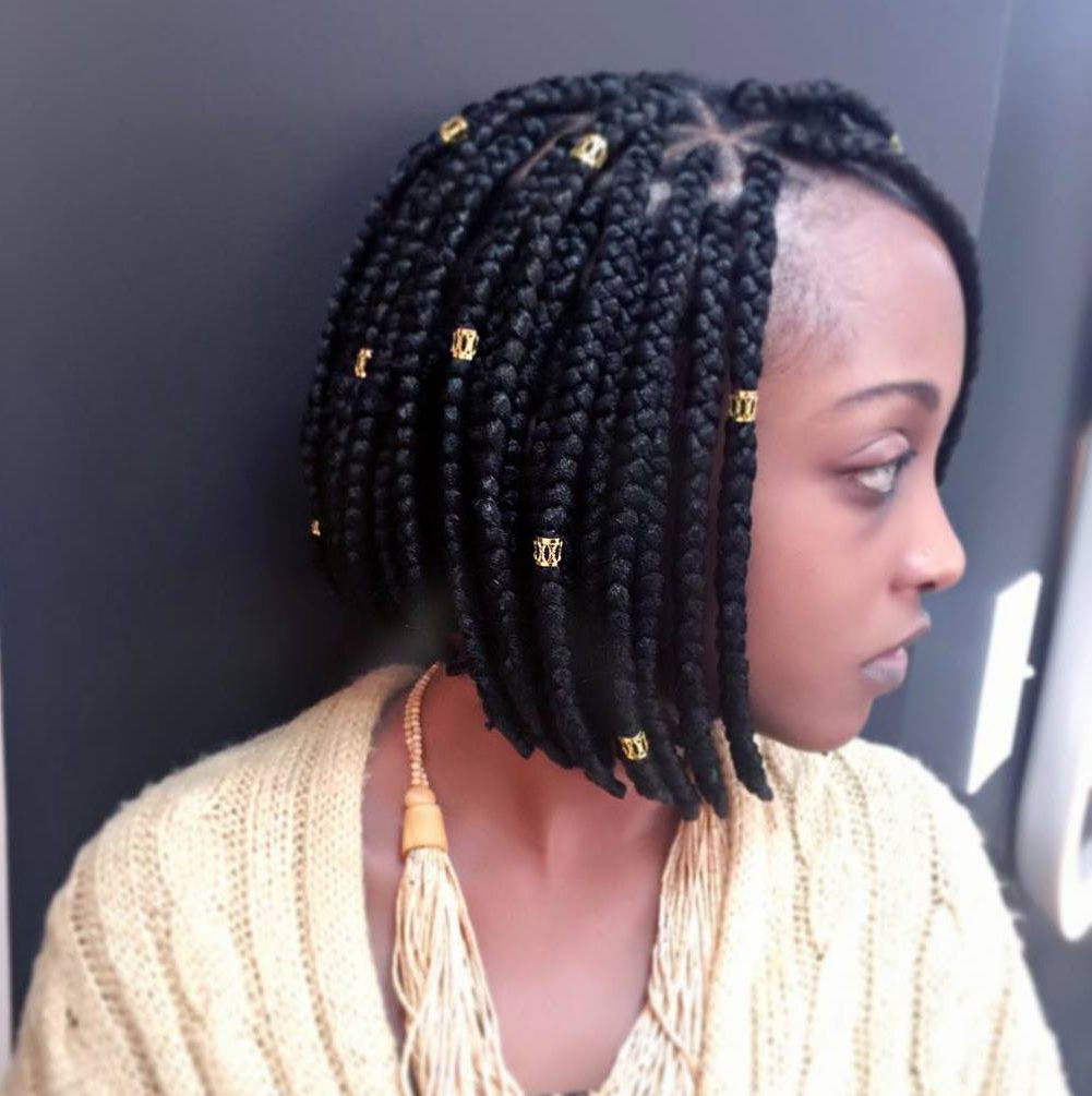 Current Long Braid Hairstyles With Golden Beads Pertaining To 25 Best Short Box Braids Ideas – Protecting Your Hair (2019) (View 3 of 20)