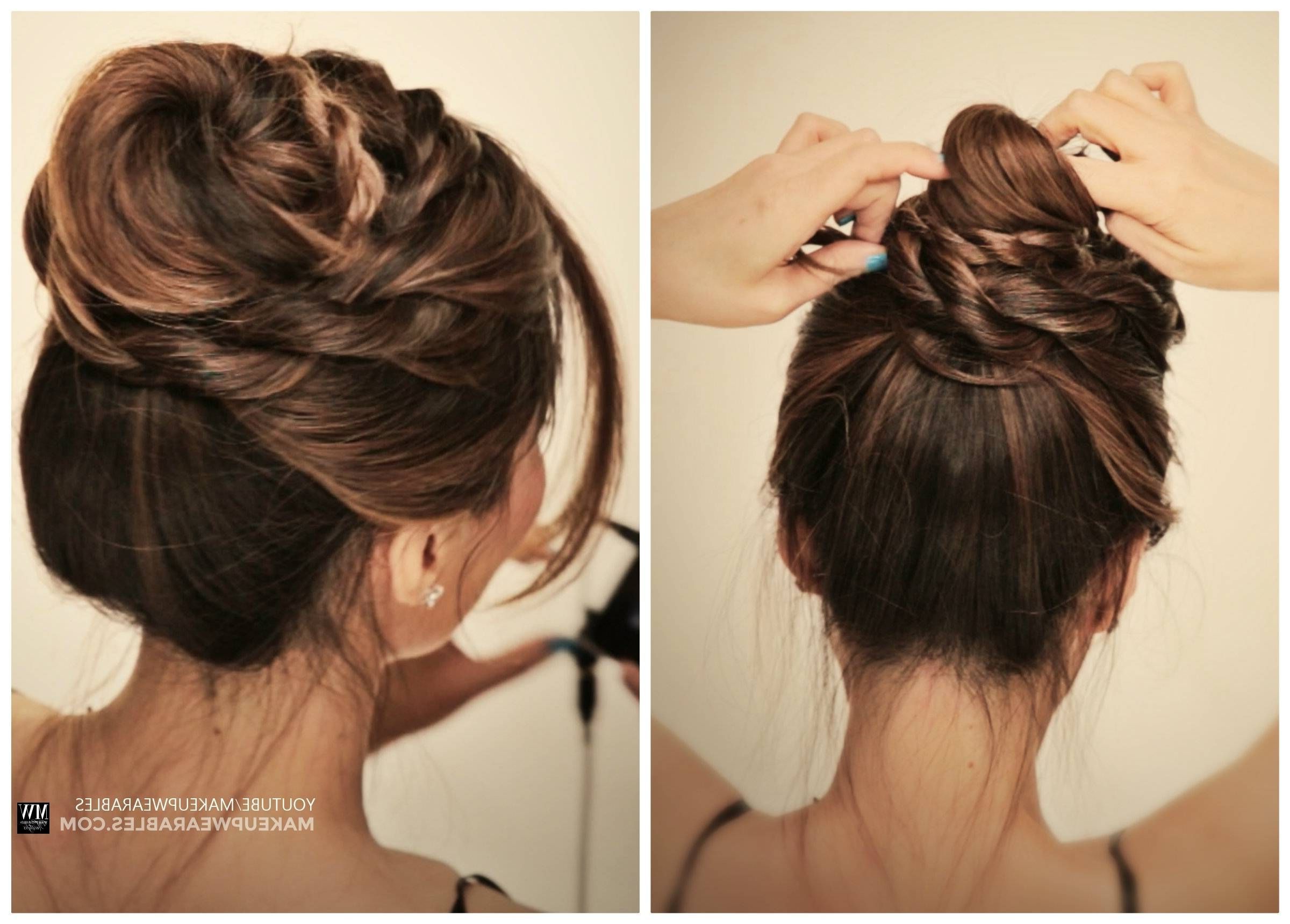 Famous Simple Pony Updo Hairstyles With A Twist With Regard To Cute Messy Bun Braids Ballerina Twisted Updo Hairstyle (View 4 of 20)