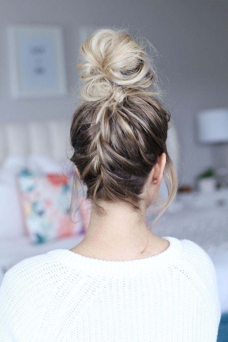 How To French Braid Into A Top Knot – Twist Me Pretty In Newest Braided Topknot Hairstyles With Beads (Gallery 20 of 20)