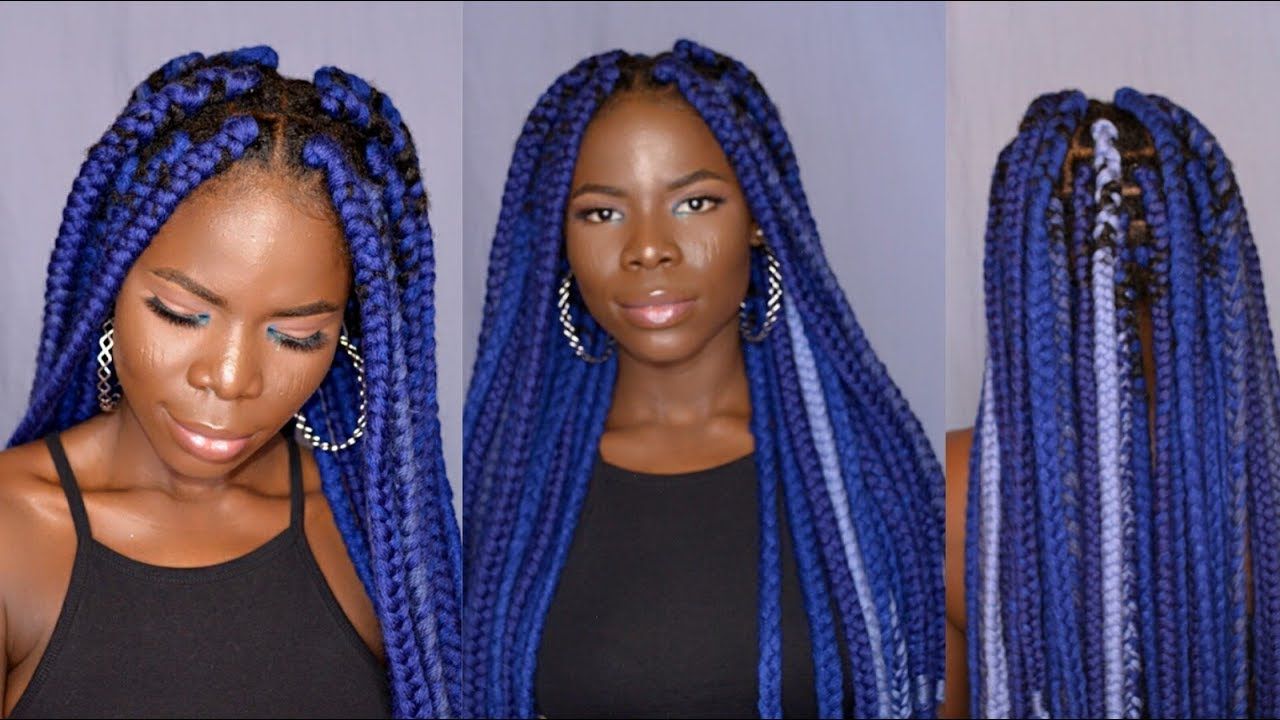How To: Long Navy Blue Jumbo Box Braids With Yarn ( Rubberband Method) Very  Detailed Tutorial (View 9 of 20)