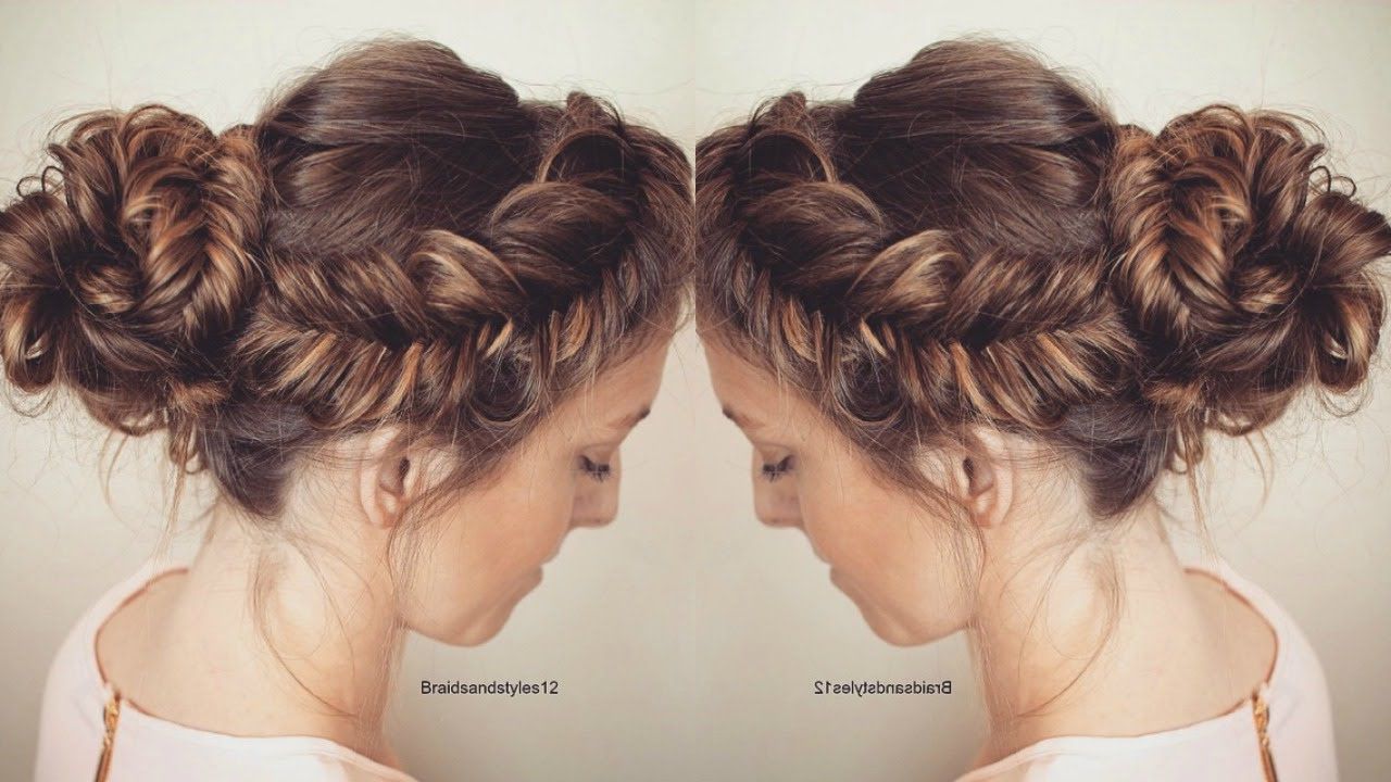 Latest Fishtail Braid Updo Hairstyles Intended For How To : Messy Fishtail Updo Hair Tutorial (View 17 of 20)