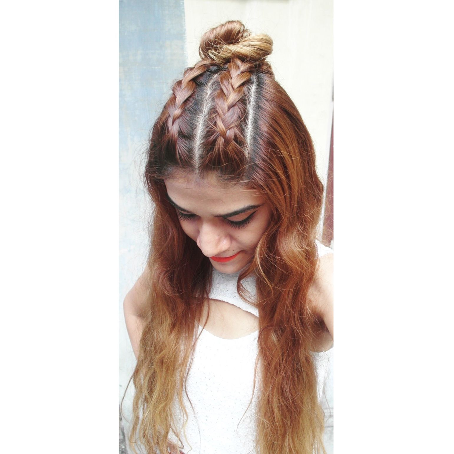 Latest Half Up Top Knot Braid Hairstyles For Tanvi Vayla » Double Dutch Braid With Top Knot Half Up (View 18 of 20)