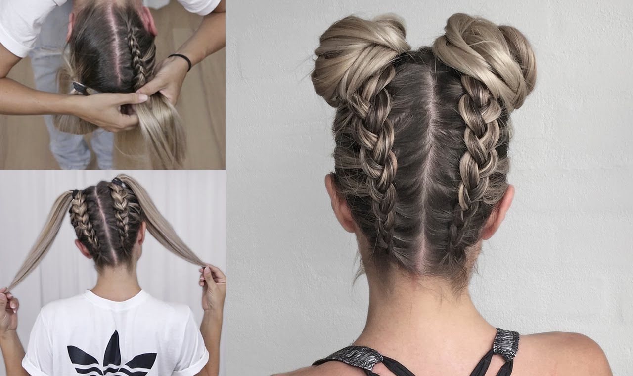 Latest Teased Fishtail Bun Updo Hairstyles With Regard To Space Buns – Double Bun – Upside Down Dutch Braid Into Messy (View 2 of 20)