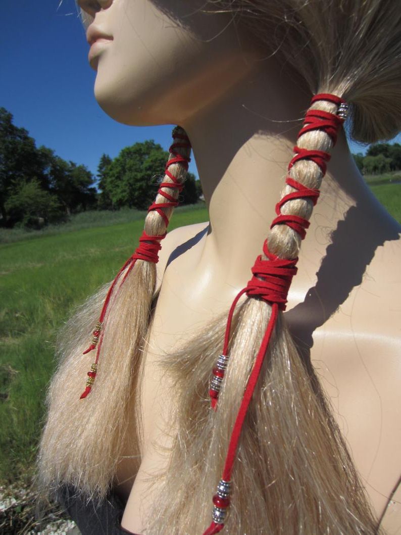 Leather Hair Wraps Ties Bead Ponytail Holders Red Suede Beaded Braid Hair  Extensions Bohemian Hair Styles Z114 For Widely Used Braided Hairstyles With Beads And Wraps (View 13 of 20)