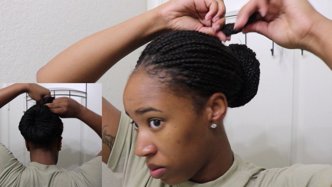 Military Bun With Box Braids For Current Cornrows Tight Bun Under Braid Hairstyles (View 3 of 20)