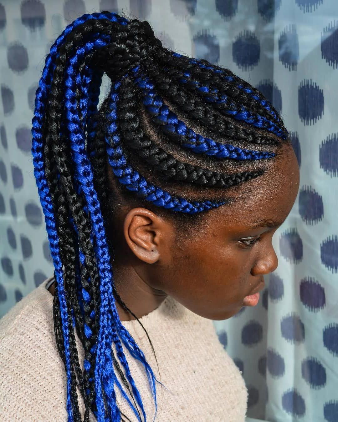 Most Current Blue And Black Cornrows Braid Hairstyles Inside Black Blue Mix African American Ponytail (View 4 of 20)