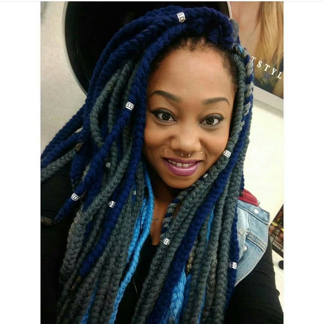 Most Current Blue And White Yarn Hairstyles With Grey, Navy Blue And Baby Blue Yarn Braids (View 4 of 20)