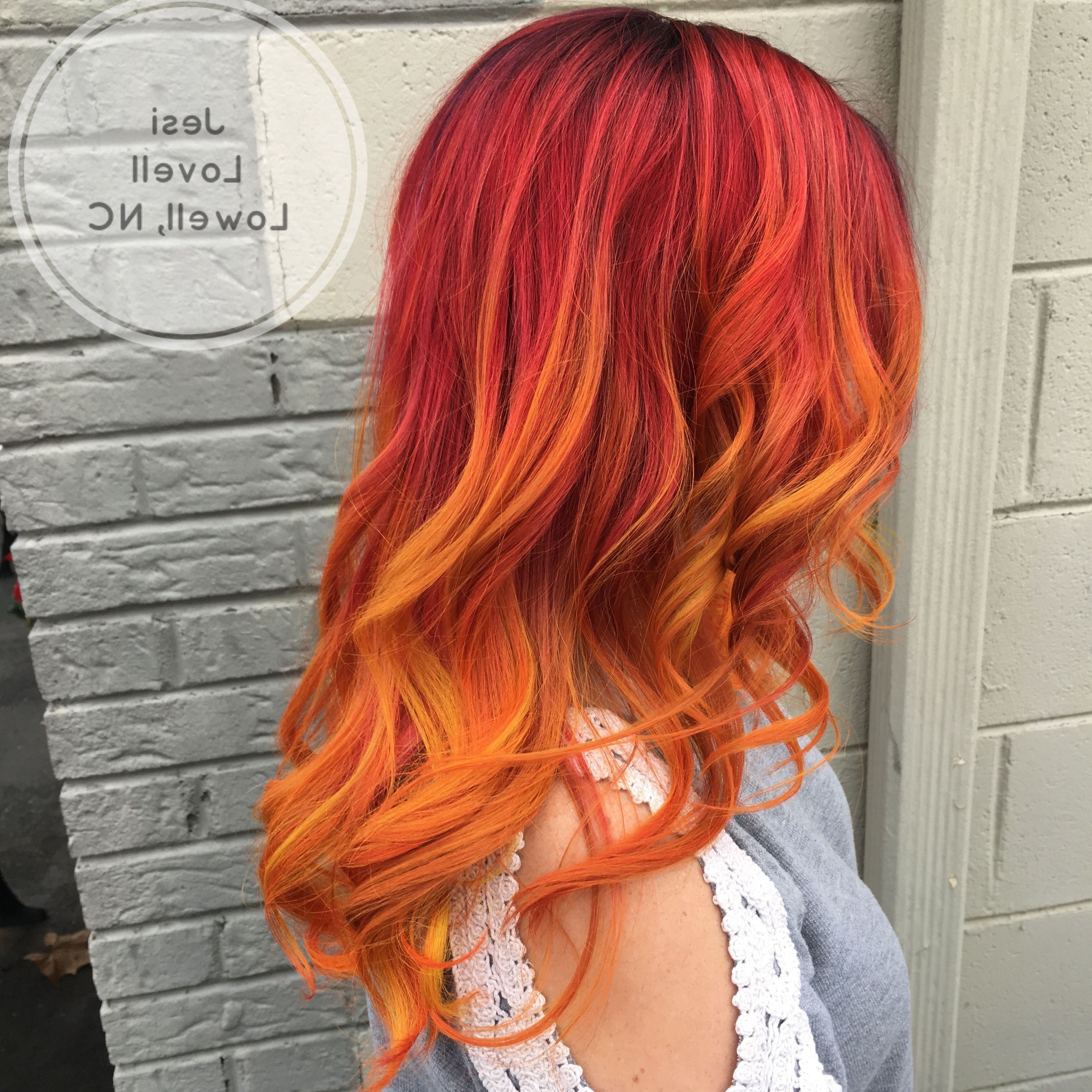 Most Popular Red, Orange And Yellow Half Updo Hairstyles Within Phoenix Hair Created With Kenra Neon Magenta, Orange, And (View 9 of 20)