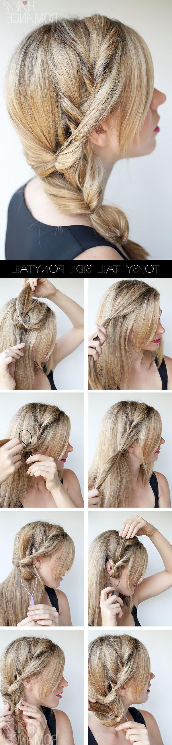 Most Popular Romantic Ponytail Updo Hairstyles With Topsy Tail Ponytail Tutorial – The No Braid Side Braid (View 13 of 20)