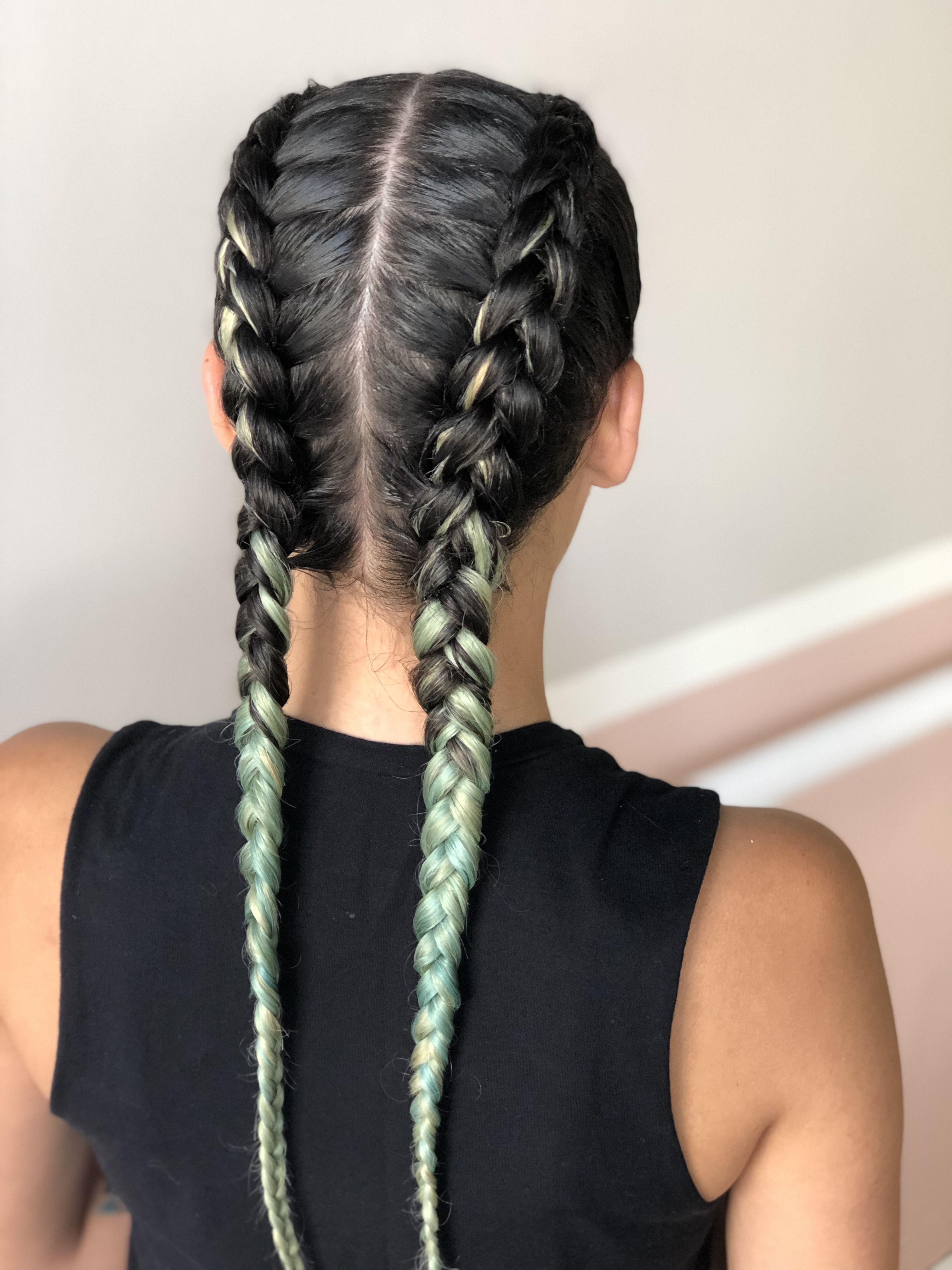 Popular Long Hairstyles With Multiple Braids With Regard To Two French Braids Hair Style On Fantasy Color Hair (View 4 of 20)