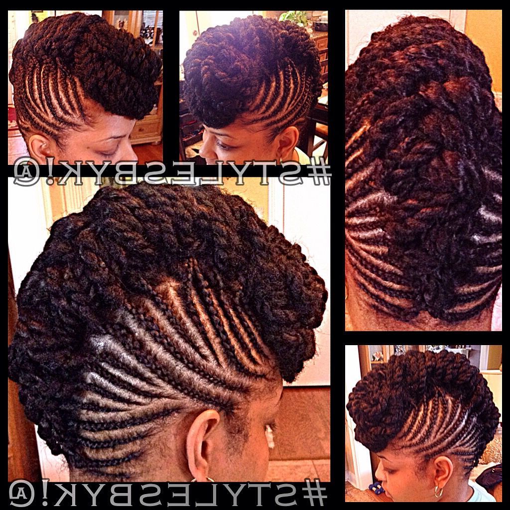 Trendy Twisted Faux Hawk Updo Hairstyles Pertaining To Braid Cornrow Mohawk With Marley Twists Updo Natural Hair (View 9 of 20)
