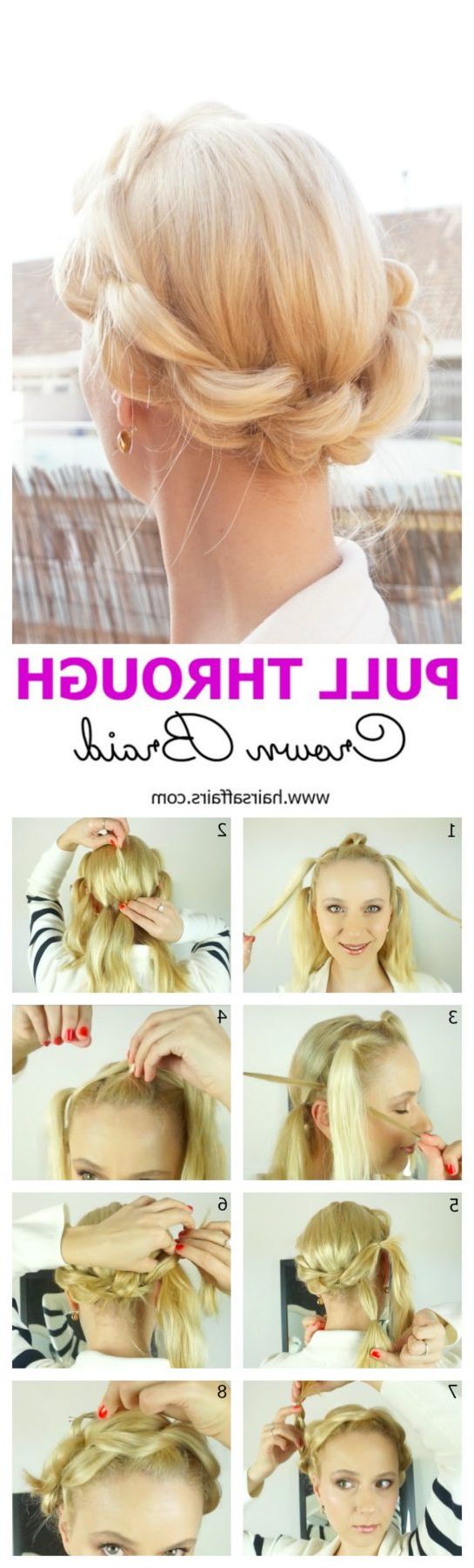 Well Known Faux Halo Braided Hairstyles For Short Hair Inside Pull Through Crown Braid (View 20 of 20)