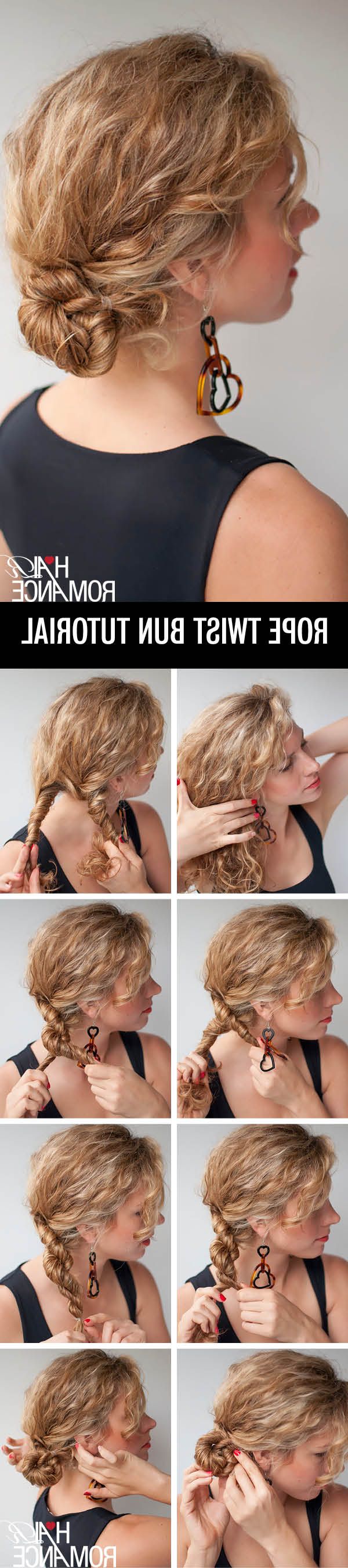 Widely Used Messy Rope Braid Updo Hairstyles Throughout Rope Twist Bun Hairstyle Tutorial In Curly Hair – Hair Romance (Gallery 19 of 20)
