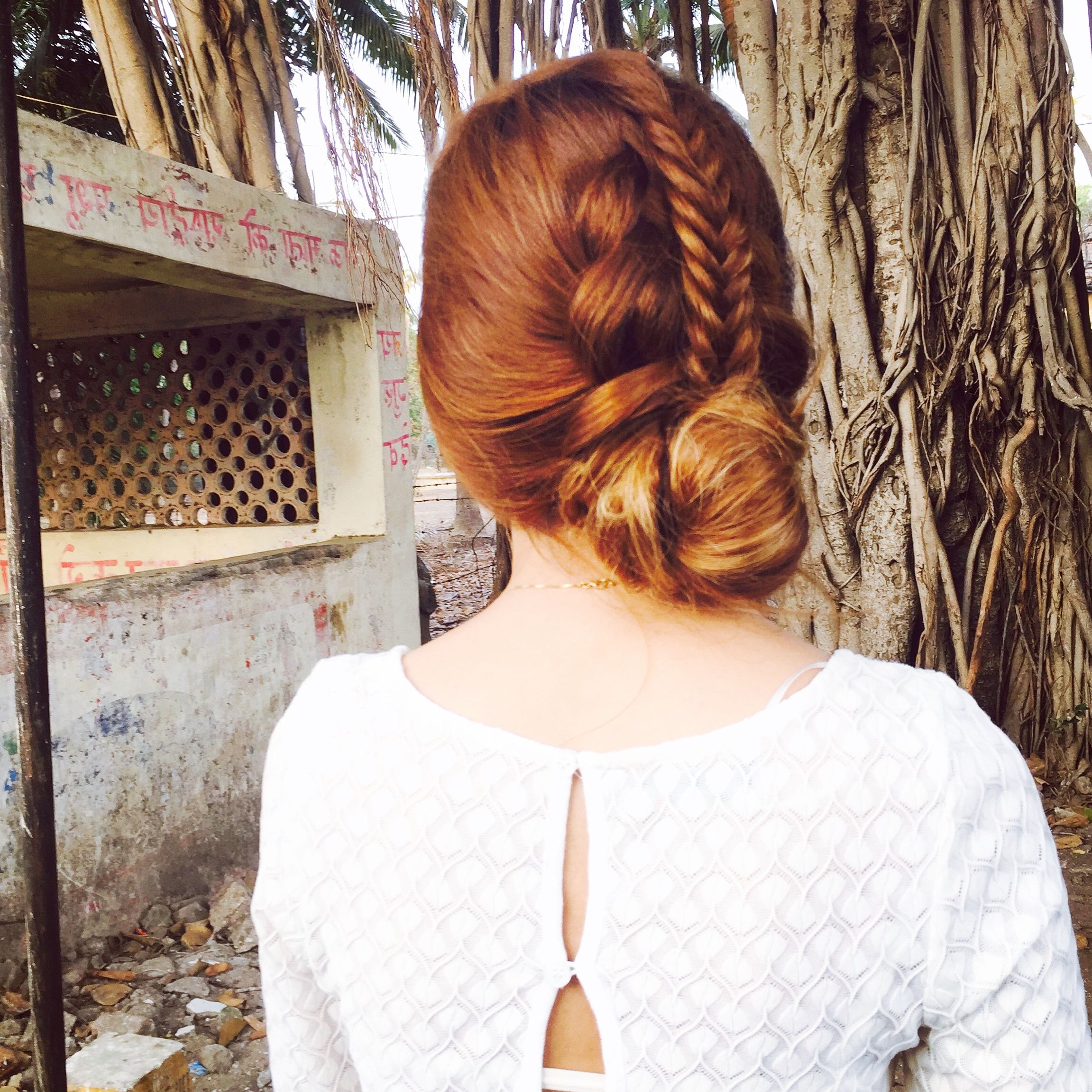 Widely Used Stacked Buns Updo Hairstyles For Tanvi Vayla » Stacked Fishtail Braid With Messy Bun (View 15 of 20)