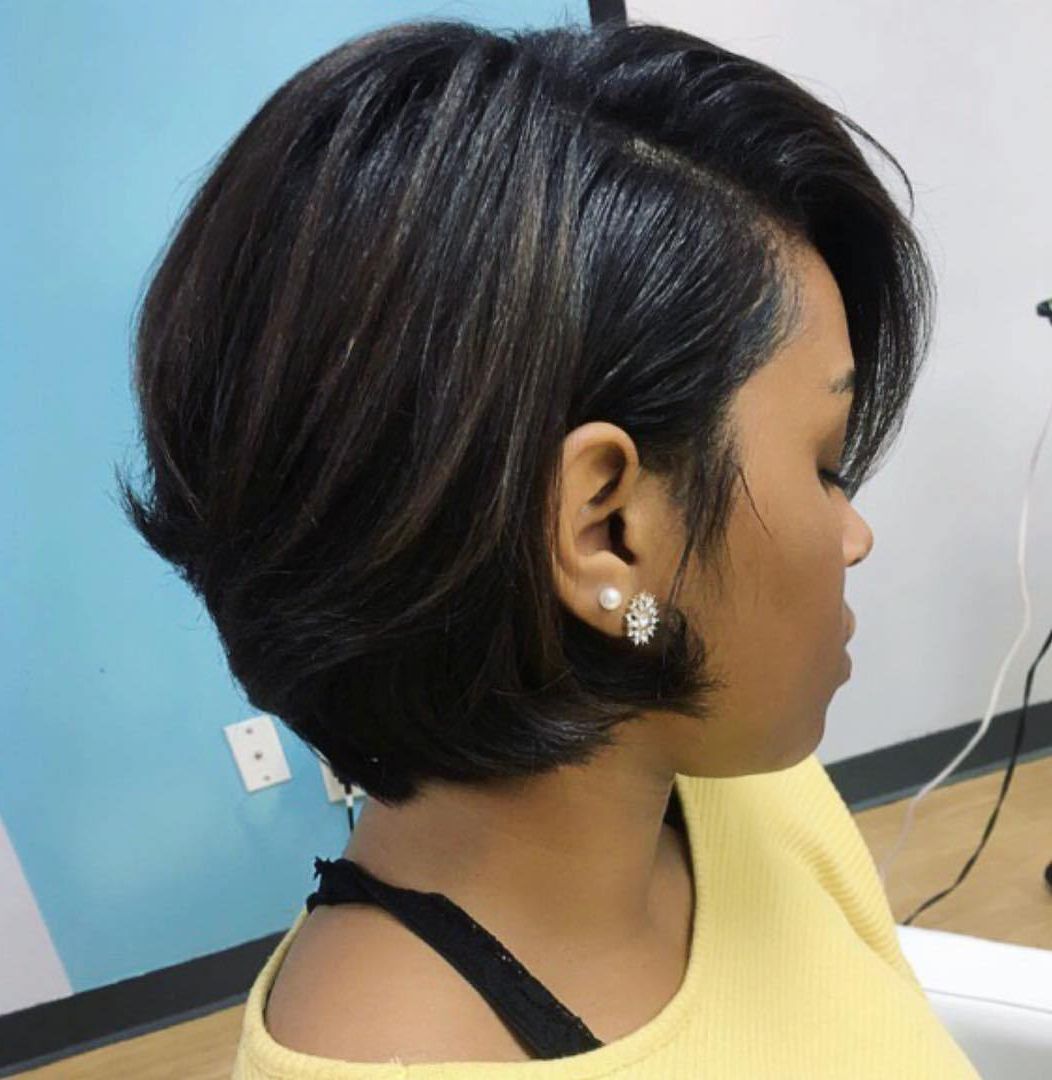 60 Showiest Bob Haircuts For Black Women Pertaining To Best And Newest Short Asymmetric Bob Hairstyles With Textured Curls (View 7 of 20)