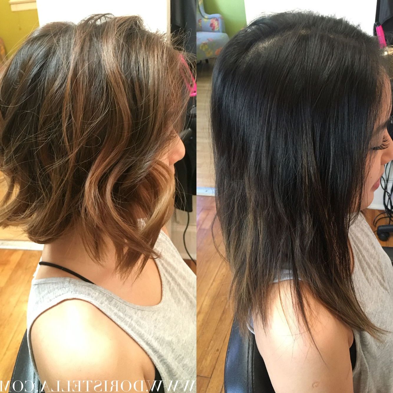 Before & After On My Asian Beauty! Bronde! Balayage In Trendy Asian Medium Hairstyles With Textured Waves (View 6 of 20)
