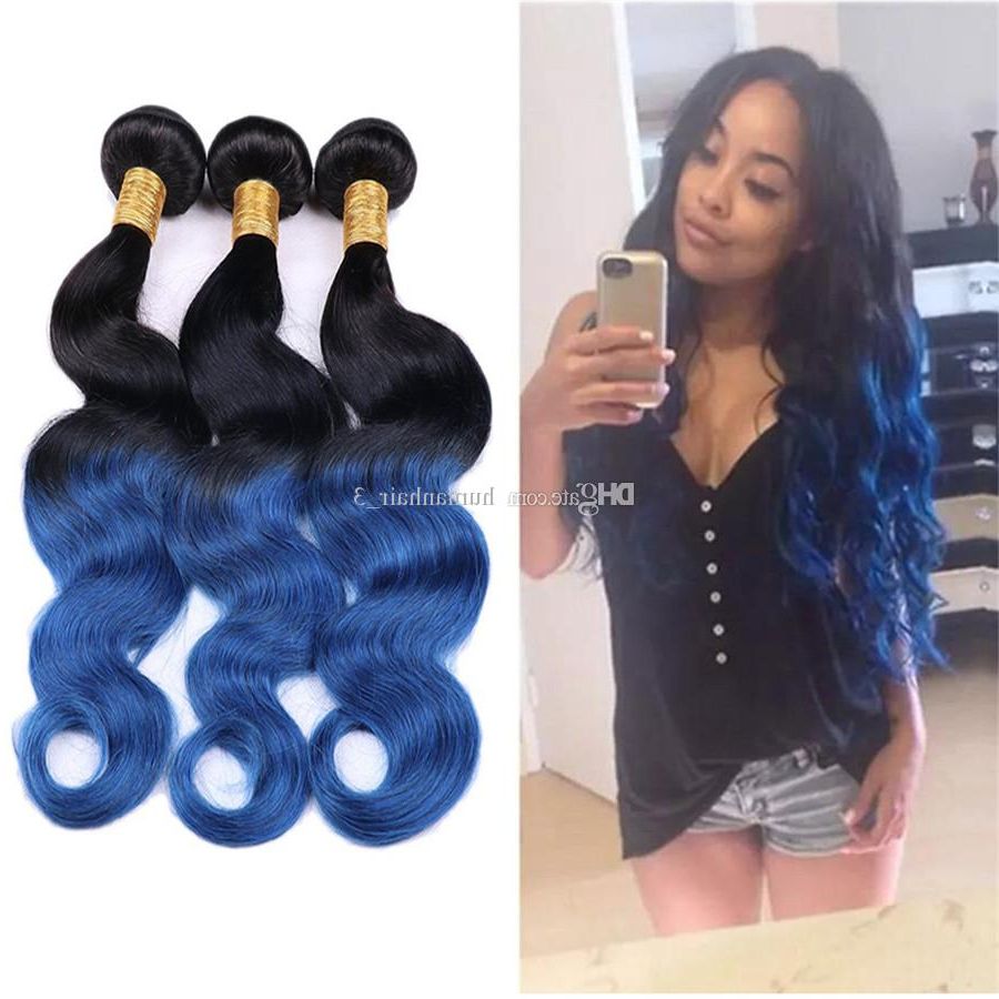 Most Up To Date Black And Denim Blue Waves Hairstyles With Regard To Ombre Color 1b Blue Brazilian Body Wave Human Hair Extensions 3pcs Lot Two  Tone 1b Blue Human Hair Weft (View 9 of 20)
