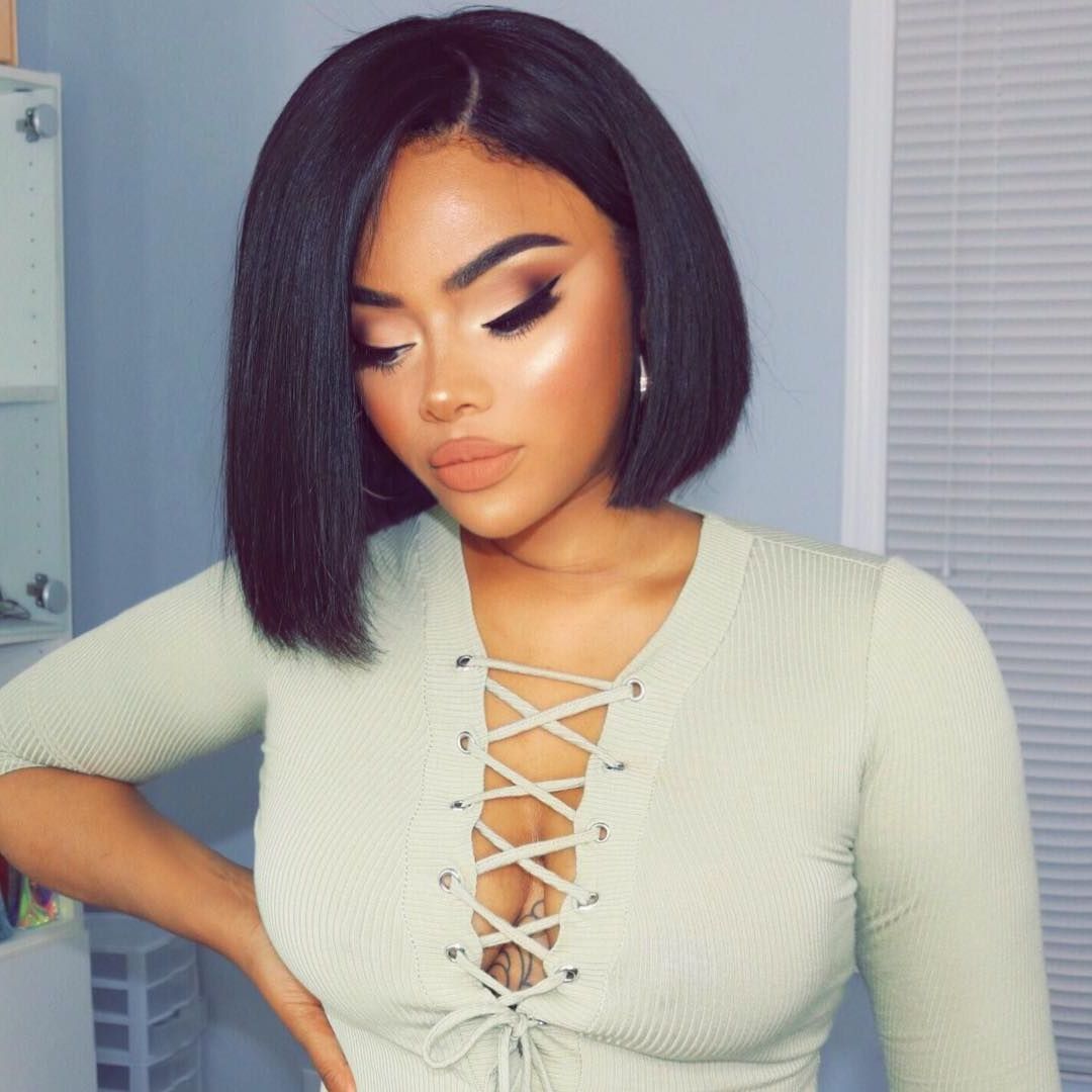 Pin On Wigs For Black Women In 2020 Middle Parted Relaxed Bob Hairstyles With Side Sweeps (View 10 of 20)