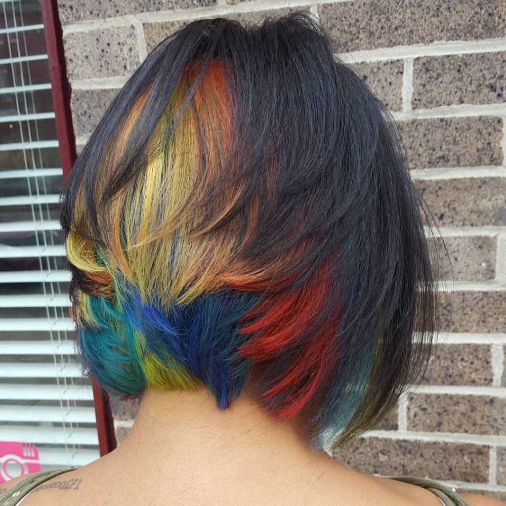 Black Bobbed Hair With Peekaboo Rainbow | Hair Creative Inside Rainbow Bob Haircuts (View 1 of 20)