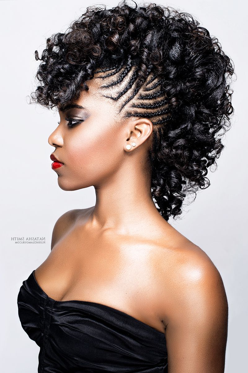 Latest Fierce Mohawk Hairstyles With Curly Hair Throughout Curly Frohawk With Braided Sides. Fierce!! Www (View 1 of 20)