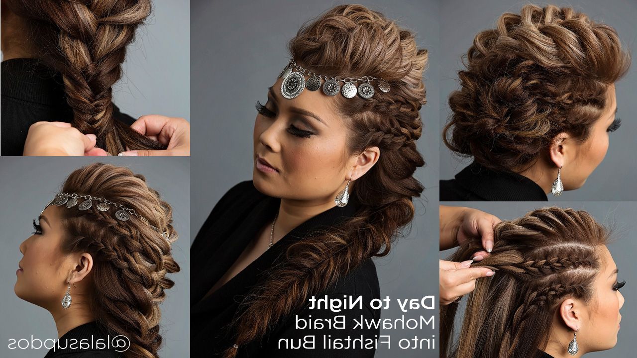 Mohawk Braid Into Fishtail Bun Regarding Preferred Long Hair Roll Mohawk Hairstyles (View 13 of 20)