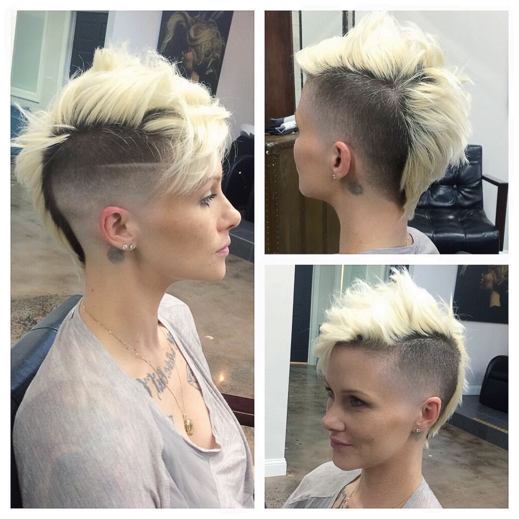 Women's Messy Platinum Mohawk With Fade And Shaved Side For Widely Used Shaved Short Hair Mohawk Hairstyles (View 11 of 20)