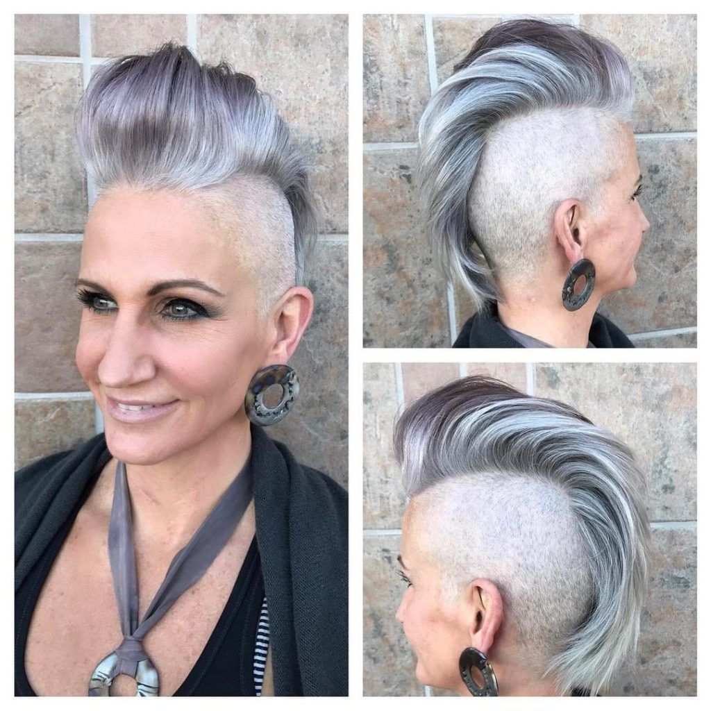 Women's Silver And Grey Faux Hawk Pixie Cut With Pompadour Inside Current Pixie Faux Hawk Haircuts (View 7 of 20)