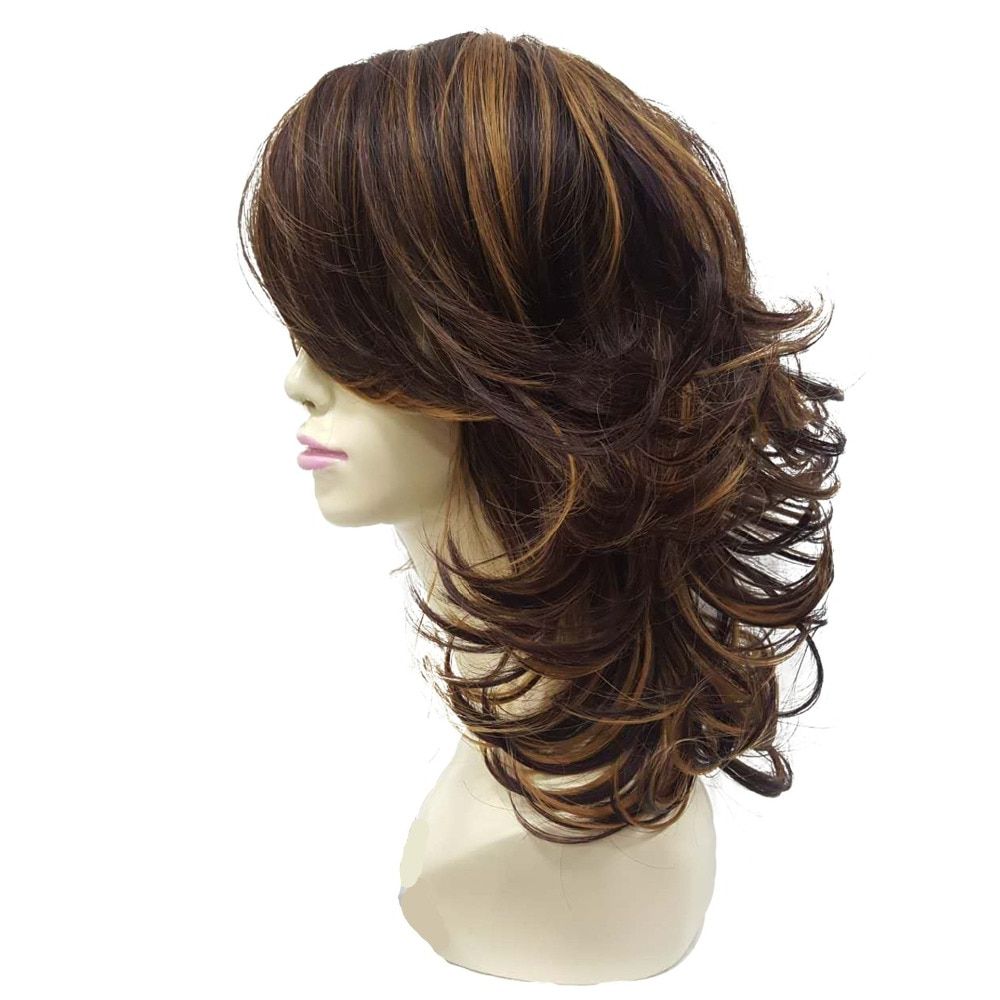 2018 Wavy Layered Haircuts For Thick Hair Inside Strongbeauty Women's Wig Auburn Layered Medium Curly Hairstyles For Thick  Hair Synthetic Full Wigs (View 13 of 20)