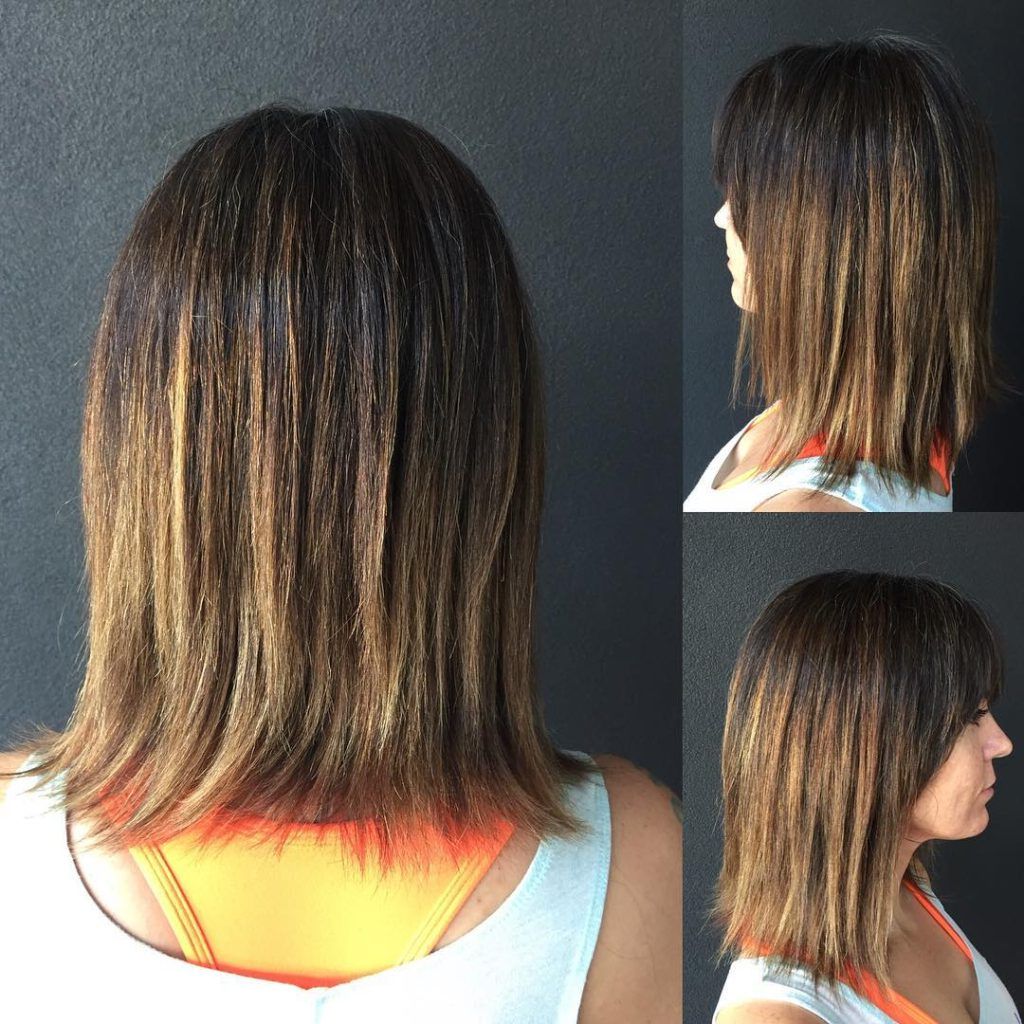 Fashionable Brunette Razor Haircuts With Bangs With Regard To Women's Textured Razor Cut Bob With Brow Skimming Bangs And (View 3 of 20)