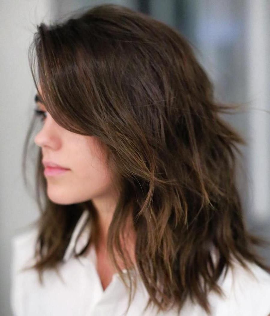 Pin On Hair Intended For Most Up To Date Medium Brunette Shag Haircuts With Thick Bangs (View 1 of 20)