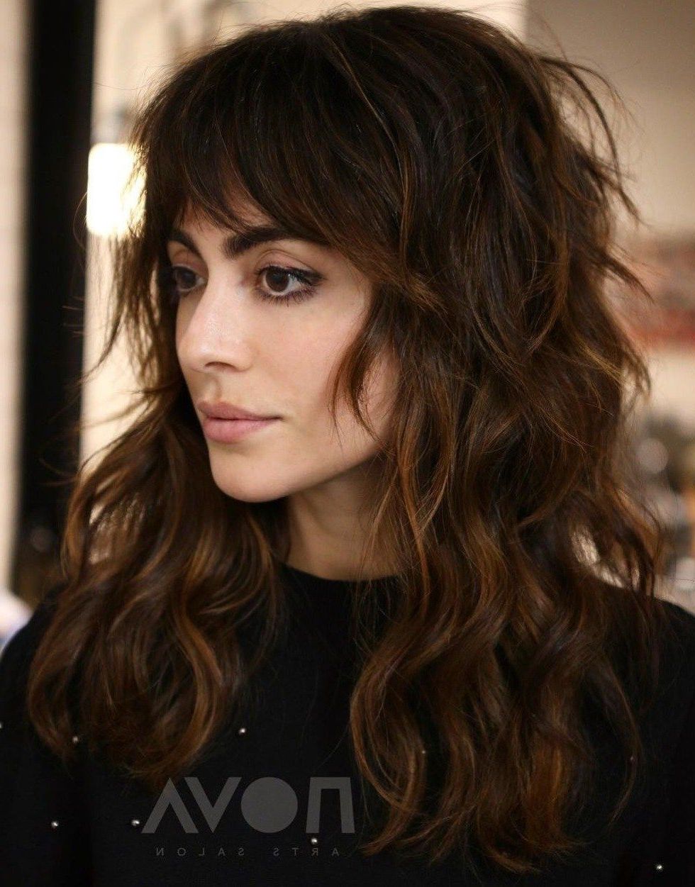 Pin On Hair Sytals Throughout Trendy Warm Toned Wavy Brunette Shag Hairstyles (View 1 of 20)