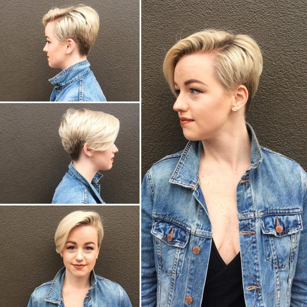 Women's Chic Blonde Tapered Pixie With Long Side Swept Bangs In Short Tapered Pixie Upwards Hairstyles (View 5 of 20)