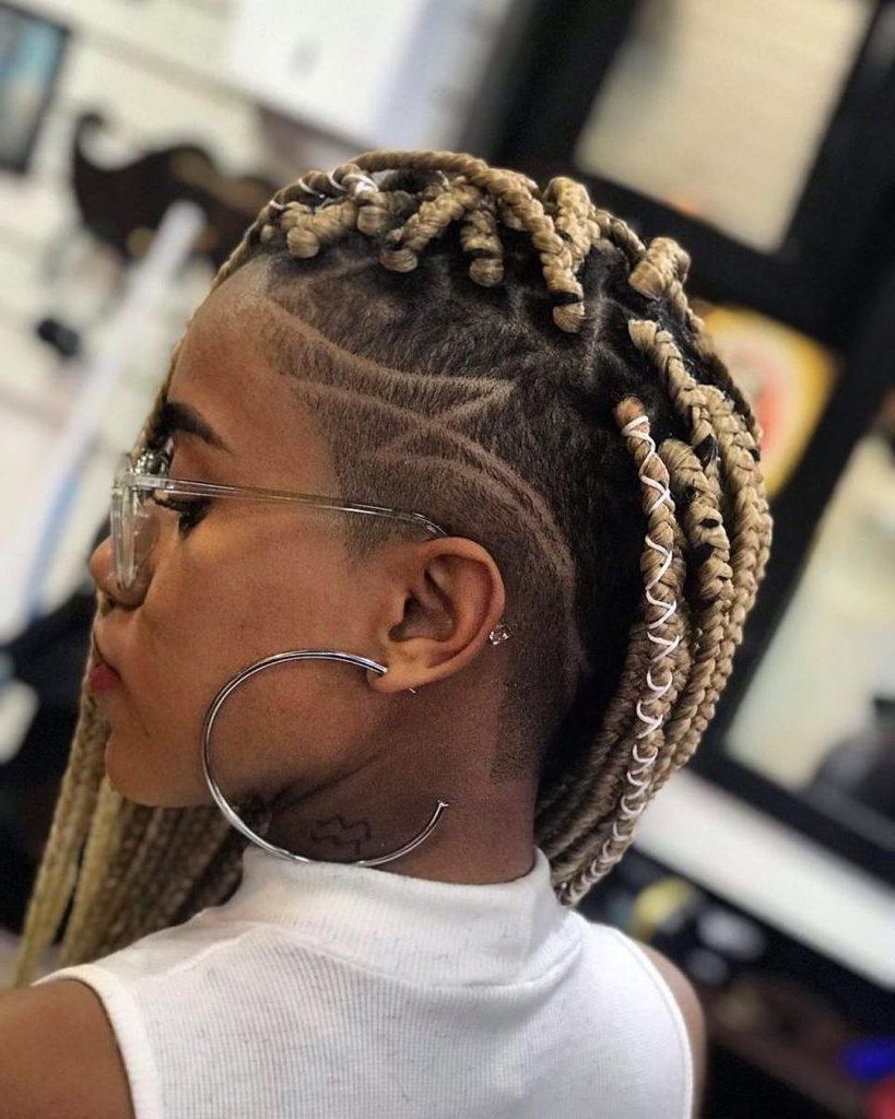 Box Braids With Shaved Sides: 21 Stylish Ways To Rock The Look For Latest Side Shaved Cornrows Braids Hairstyles (View 16 of 21)
