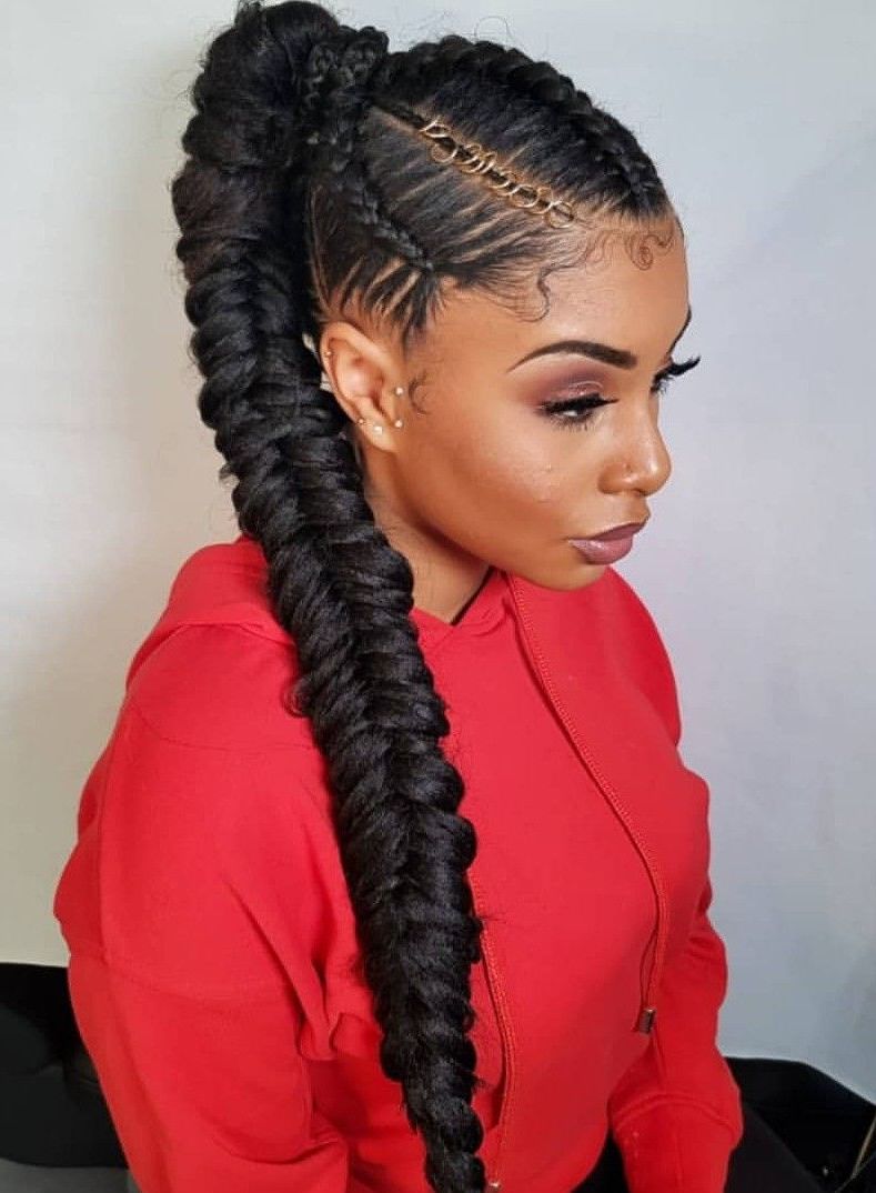 Braided Ponytail With Popular Micro Braids Hairstyles In Side Fishtail Braid (View 4 of 20)