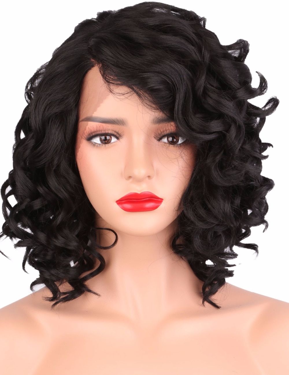 [%most Popular Naturally Curly Bob Hairstyles Inside Us $36.85 19% Off|strongbeauty Synthetic Lace Front Wig Curly Bob Haircut  Heat Resistant/ Side Part Natural Black Wig Women's Medium Length L Part In|us $ (View 12 of 20)