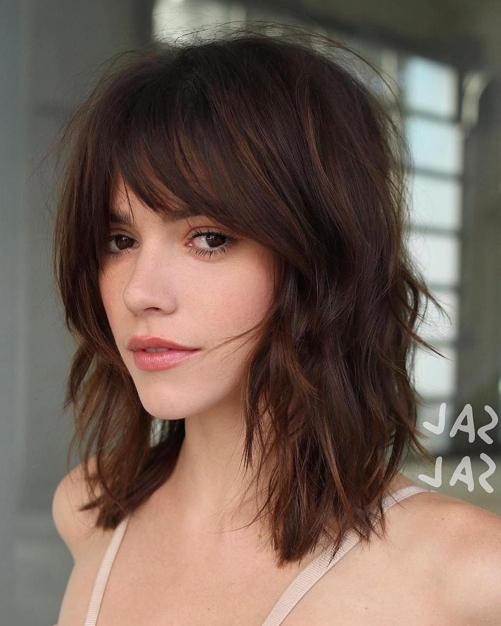 Trendy Feathered Bangs Hairstyles With A Textured Bob Within 35 Stunning Ways To Wear Long Bob Haircuts In  (View 19 of 20)