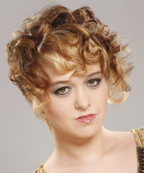 Most Recent Painted Golden Highlights On Brunette Curls Hairstyles With Regard To Short Curly Light Caramel Brunette Hairstyle With Light (View 5 of 20)