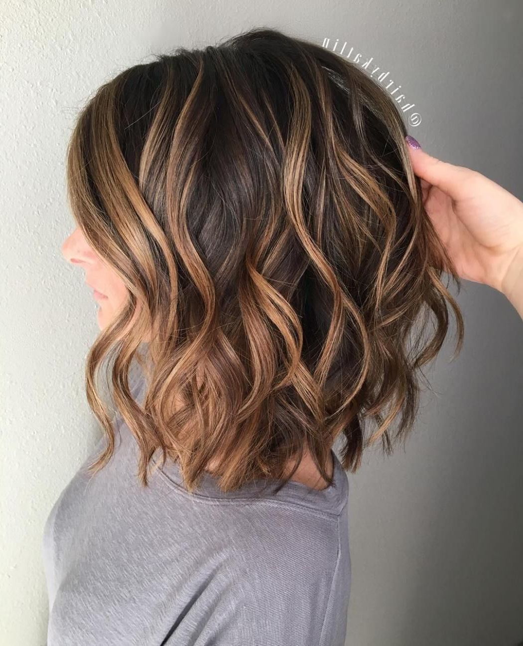 Most Up To Date Painted Golden Highlights On Brunette Curls Hairstyles Within Image Result For Caramel Highlights On Dark Brown Curly (View 19 of 20)
