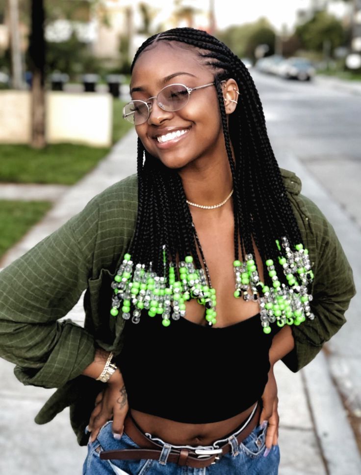 2018 Pins And Beads Hairstyles In Fulani Braids W Neon Green Beads # (View 9 of 20)