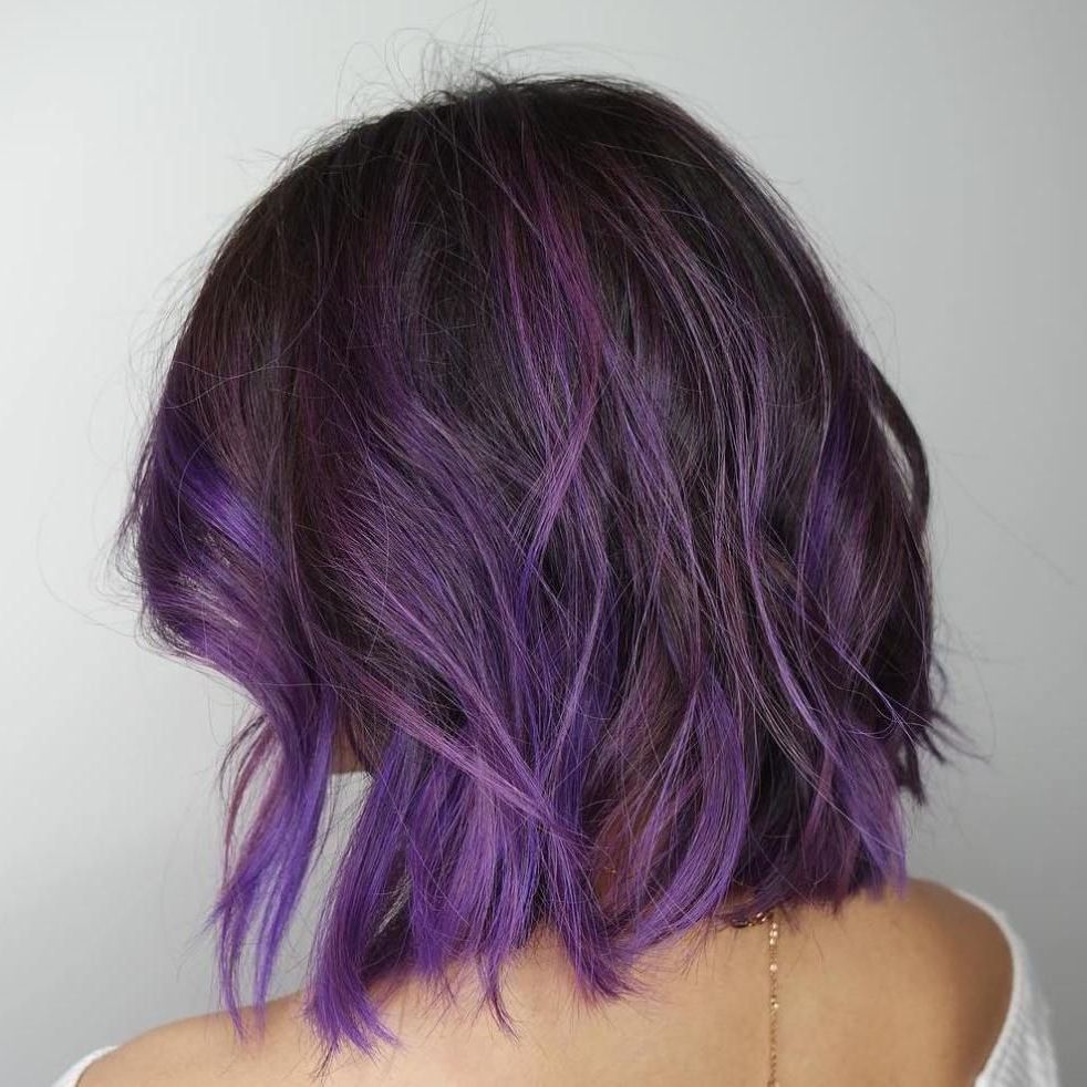 Brown Bob With Purple Balayage | Purple Balayage, Hair Pertaining To Lavender Balayage For Short A Line Haircuts (View 13 of 20)
